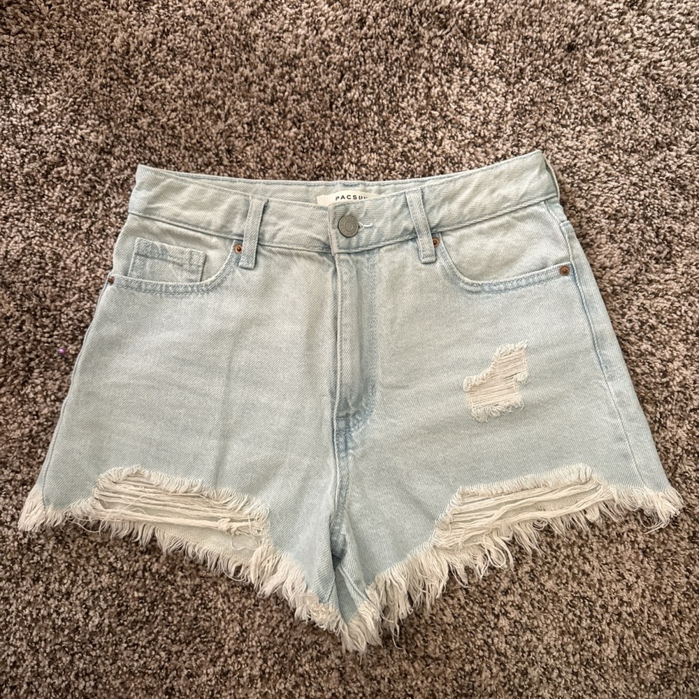 PacSun Sky Blue Frayed Hem Jean Shorts